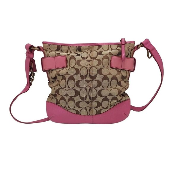 Auth COACH Signature Soft Duffle F03574 Khaki Pink Jacquard Leathe - Picture 3 of 13